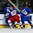 GRAND FORKS, NORTH DAKOTA - APRIL 19: Russia's Ivan Kozlov #17, Sweden's Jesper Bokvist #10, and Erik Brannstrom #14 battle for position during preliminary round action at the 2016 IIHF Ice Hockey U18 World Championship. (Photo by Matt Zambonin/HHOF-IIHF Images)

